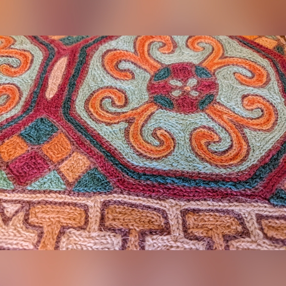 Kashmiri 2 wool pillow covers ethnic design Boho tribal red green hand made EUC - Picture 2 of 5